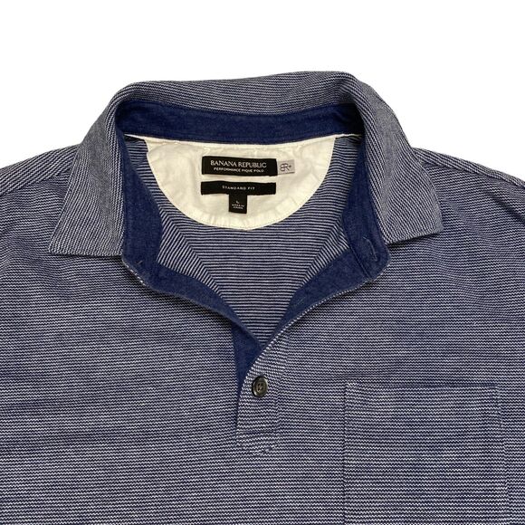 Banana Republic Polo Shirt Mens Large Blue Striped Standard Fit Golf Performance - Picture 7 of 11